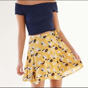Urban Outfitters Kimchi Yellow Floral Wrap Skirt